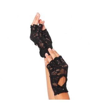 Black Lace Keyhole Back Fingerless Gloves