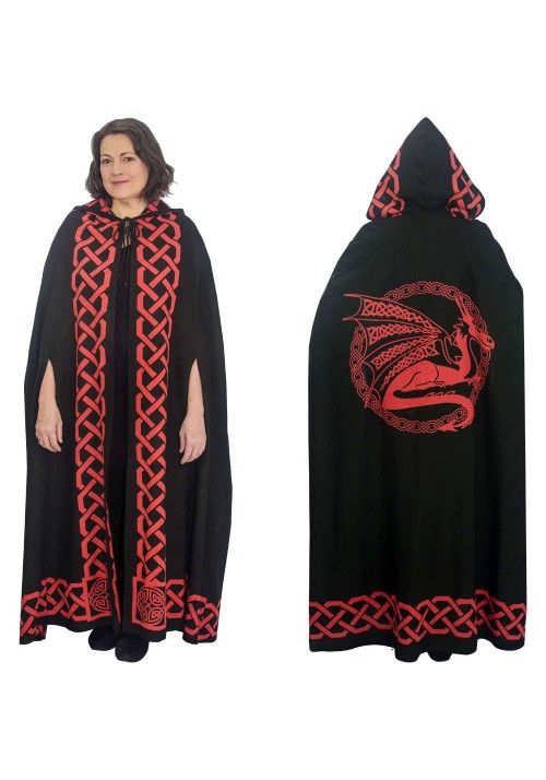 Red Dragon Black Hooded Cloak