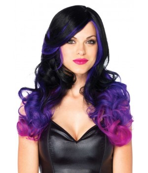 Allure Black Wig with Purple Tips