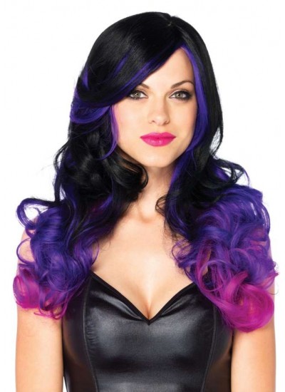 Allure Black Wig with Purple Tips