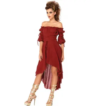 Burgundy Gauze High Low Peasant Dress