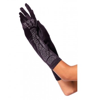 Black Rhinestone Bone Elbow Length Gloves