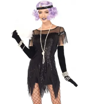 Foxtrot Flirt Roaring 20s Black Flapper Dress Costume