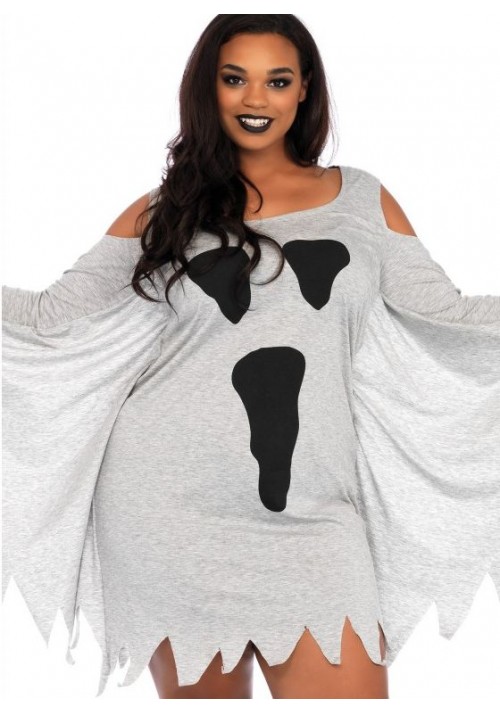 Ghost Print Jersey Plus Size Dress