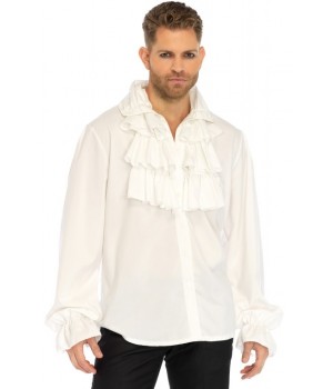 Ruffle Front Mens White Shirt