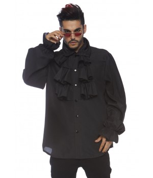 Ruffle Front Black Mens Shirt