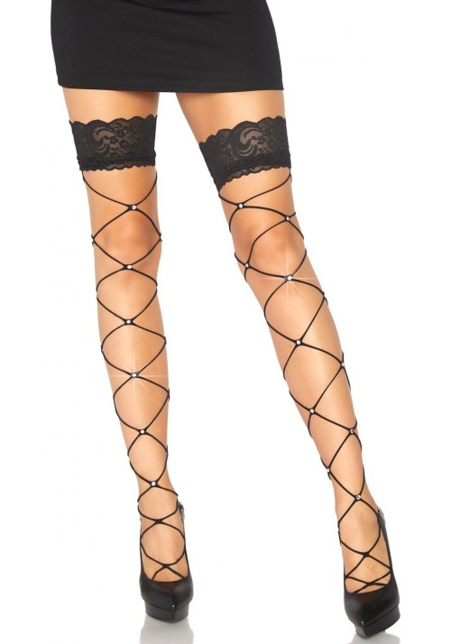 Crystalized Open Net Thigh Highs