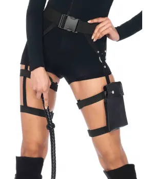 Strappy Black Utility Belt with Leg Garter