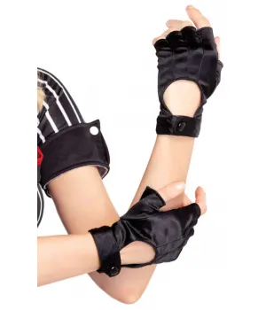 Fingerless Black Snap Satin Gloves