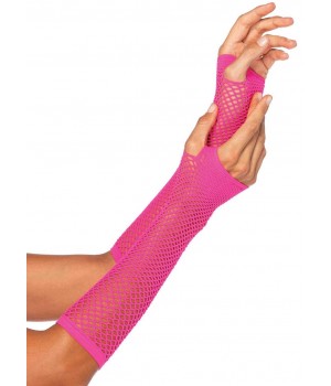 Neon Pink Triangle Net Fingerless Gloves