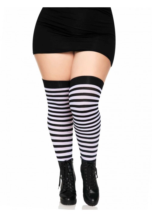 Black White Striped Plus Size Stockings
