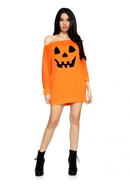 Pumpkin Jersey Off the Shoulder Tunic Dress