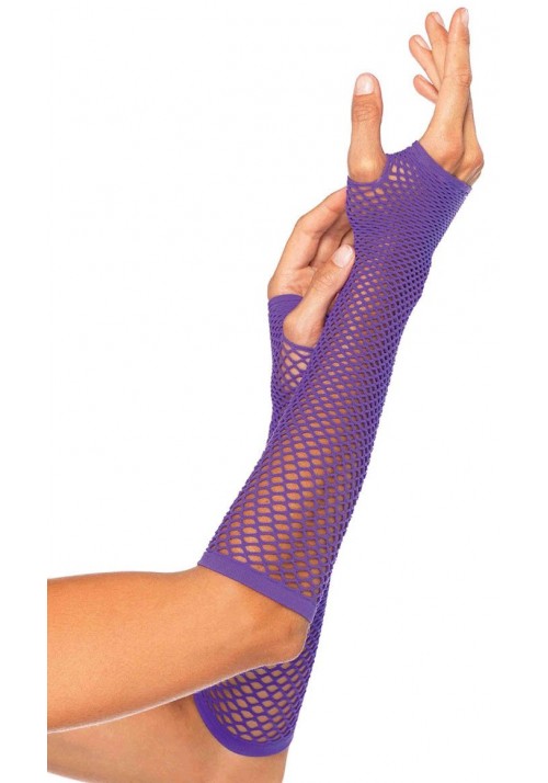 Neon Purple Triangle Net Fingerless Gloves