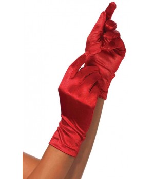 Red Wrist Length Satin Gloves