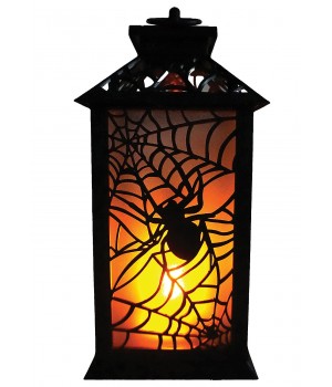 Flaming LED Plastic Lantern with Spider 