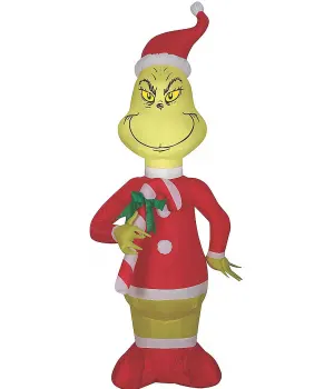 Grinch Santa with Candy Cane - LED Outdoor Christmas Yard Decor