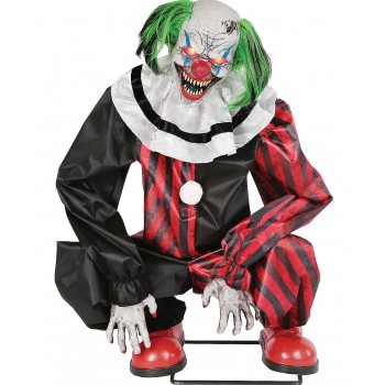 Crouching Clown Red Animatronic Decoration