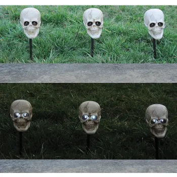Skull Lighted Pathway Markers with Sound - Set of 3