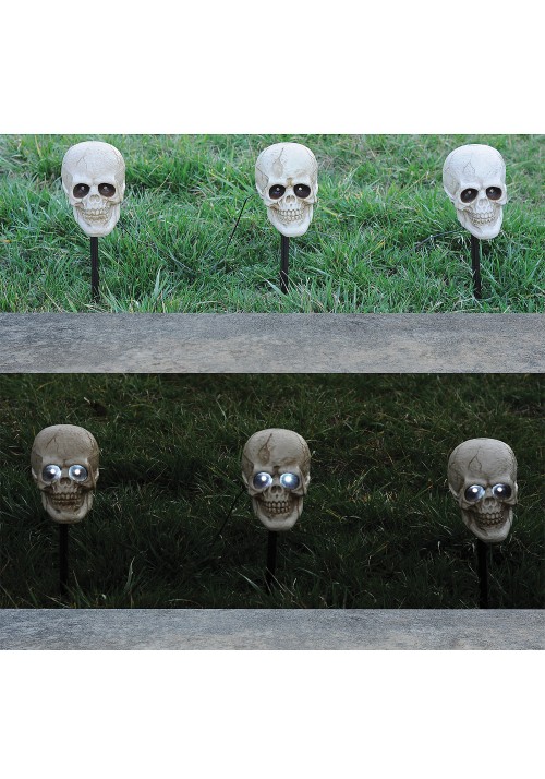 Skull Lighted Pathway Markers with Sound - Set of 3