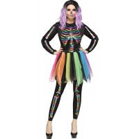 Skeleton Rainbow Adult Womens Costume S/M