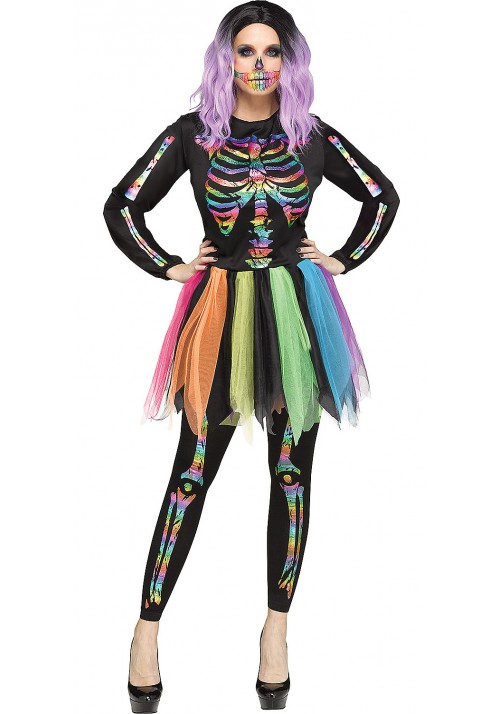 Skeleton Rainbow Adult Womens Costume S/M