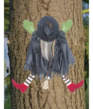Witch Crashing into Tree Halloween Decoration