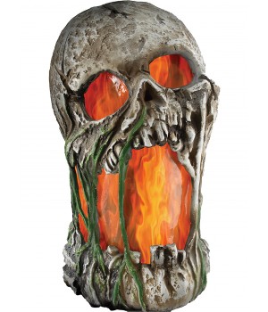 Flaming Rotted Skull Animated Prop - 12 Inches