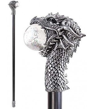 Dragon Head Walking Stick Gothic Gents Cane with Light Up Orb
