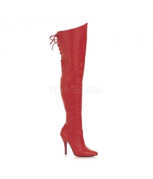 Legend Red Lace up Back Leather Thigh High Boots