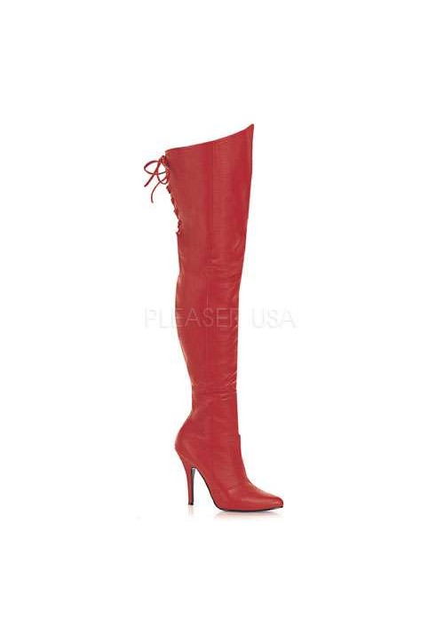 Legend Red Lace up Back Leather Thigh High Boots