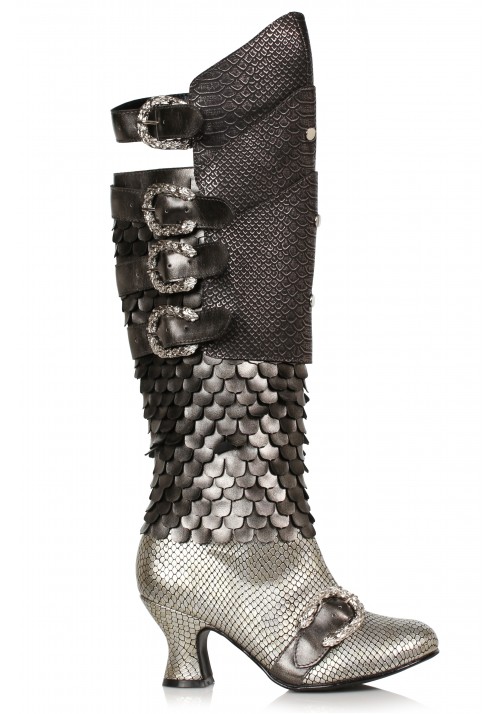 Snake Buckled Snakeskin Boots for Women in Pewter