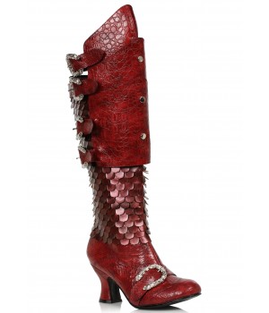 Snake Buckled Snakeskin Boots for Women in Red