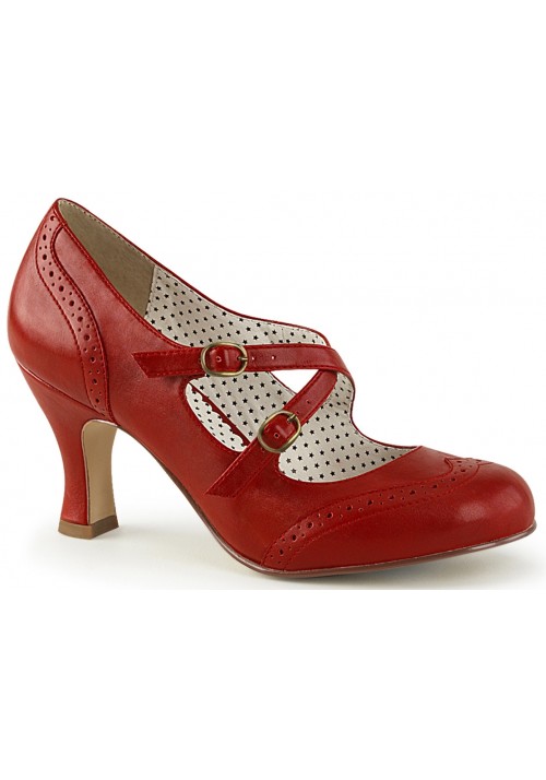 Cross Strap Flapper Red Vintage Heel Shoes