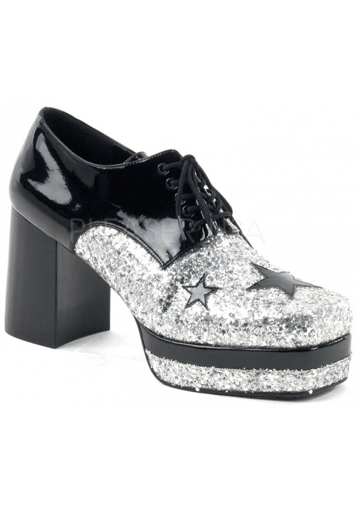 Glamrock 1970s Platform Shoes in Black and Silver