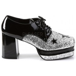 Glamrock 1970s Platform Shoes in Black and Silver for Men